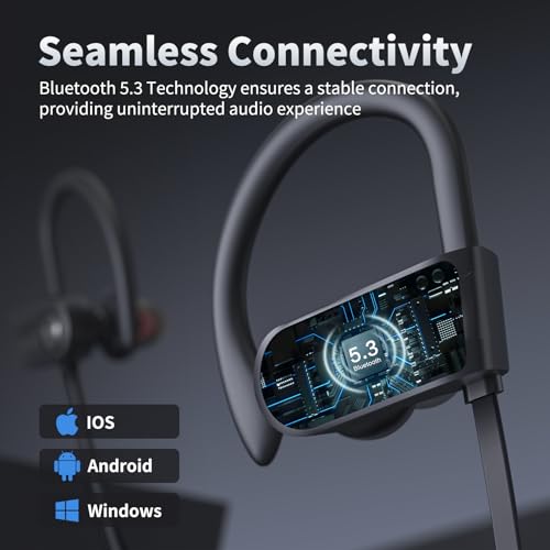 JOYWISE Bluetooth Headphones, Wireless Earbuds Bluetooth 5.3 Headphones with 16Hrs Playtime Stereo Bass Headsets, IPX7 Waterproof Running Earphones for Sports, Black - color: Black