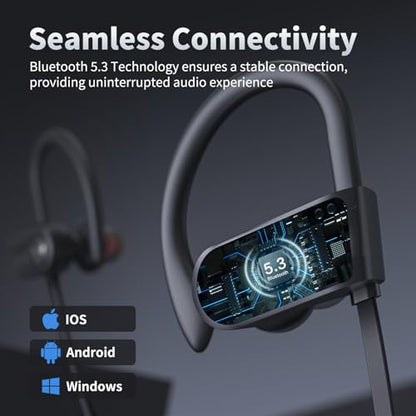 JOYWISE Bluetooth Headphones, Wireless Earbuds Bluetooth 5.3 Headphones with 16Hrs Playtime Stereo Bass Headsets, IPX7 Waterproof Running Earphones for Sports, Black - color: Black