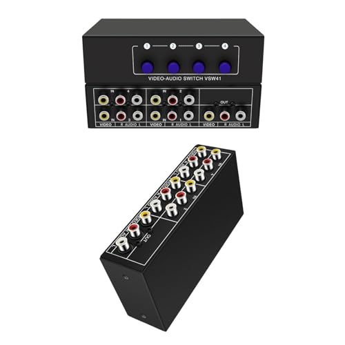 Audio Switcher 4 Way AV RCA Selector Switch Splitter Video Audio Adapter Metal Case Portable Design Suitable for Game Consoles DVD Player