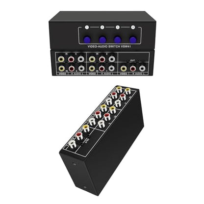 Audio Switcher 4 Way AV RCA Selector Switch Splitter Video Audio Adapter Metal Case Portable Design Suitable for Game Consoles DVD Player