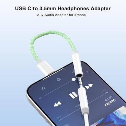 Apple MFi Certified USB C to 3.5mm Audio Adapter,4Pack Woven Headphone | Headphones USB C Dongle for iPhone 17/17 Pro/iPhone 16/15/15 Pro/Pro Max/Plus iPad for Galaxy S25/S24, Pixel,USB C Adapter - color: Green-USBC4pack