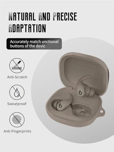 Case for Beats Powerbeats Fit Earbuds 2025 (Gray) | Soft Silicone Protective Cover with Carabiner and Lanyard, Shockproof - color: Gray