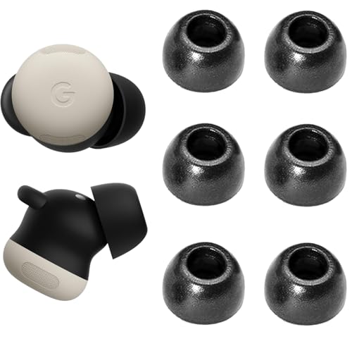 A-Focus for Pixel Buds Pro 2 Memory Foam Ear Tips Replacement Comfortable No Silicone Pain Fit in Case Eartips Cover Compatible with New Google Pixel Buds 2 Pro Black M 3 Pairs - size: M