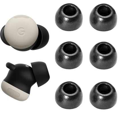 A-Focus for Pixel Buds Pro 2 Memory Foam Ear Tips Replacement Comfortable No Silicone Pain Fit in Case Eartips Cover Compatible with New Google Pixel Buds 2 Pro Black M 3 Pairs - size: M