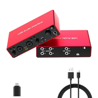 USB Audio Interface 4 Line Outputs & 2 Line Inputs with 48V Phantom Power 24Bit/192kHz for the Musicians, Vocalist, Podcaster, Works with Most DAWs and Recording Software(AR007-4 Line Outputs)