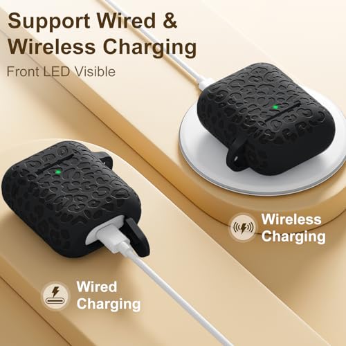 for Airpod Case &2nd Generation Leropard Engraved Skin Cover Compatible with Apple AirPods 2nd/1st Charging,Cute Soft Silicone Full Protective, Front LED Visible, Black - color: Black, size: Airpods 1/2 Case