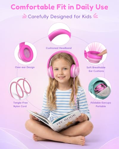 Candy Bila USB C Kids Headphones with Mic, Wired Over-Ear for Boys Girls | 85/94dB Safe Volume, HD Mic Stereo Sound, Foldable Design for School Travel,Compatible USB-C iPads,Tablets, Gradient Pink - color: Gradient Pink