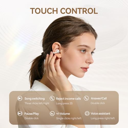Clip On Earbuds Open Ear Ear Buds Wireless Bluetooth 5.4 Headphones,48H Playtime,IPX6 Waterproof,Touch Control,Comfortable for Workouts and Daily Use (Skin) - color: Skin