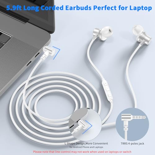 3.5mm Wired Earbuds with Mic for School Laptop PC Chromebook,White - color: White