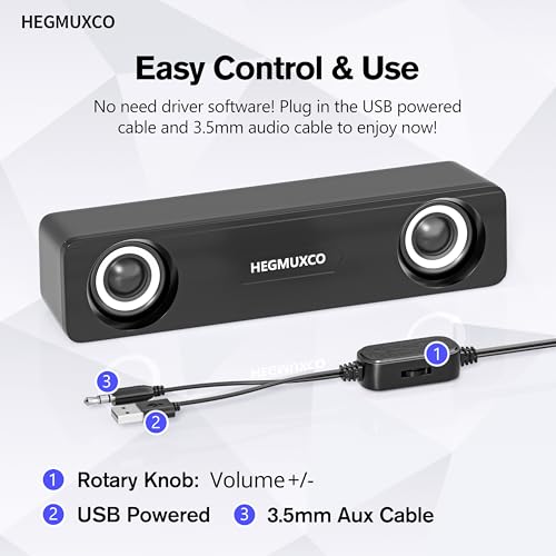 10W Wired Stereo Speaker Compact PC Speakers for Desktop -, USB Powered, 3.5mm Audio Input, Laptop Expertly Tuned Computer Soundbar