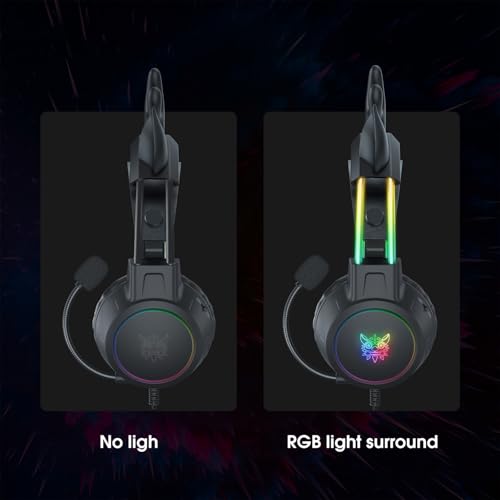 Lightweight Gaming Headset, RGB Lighting, Wired Over Ear Headphones with Mic for PC Laptop PS4 PS5 Switch, Stereo Surround Sound, Self-Adjusting Headband, Black Deer Ear - color: Black Deer Ear