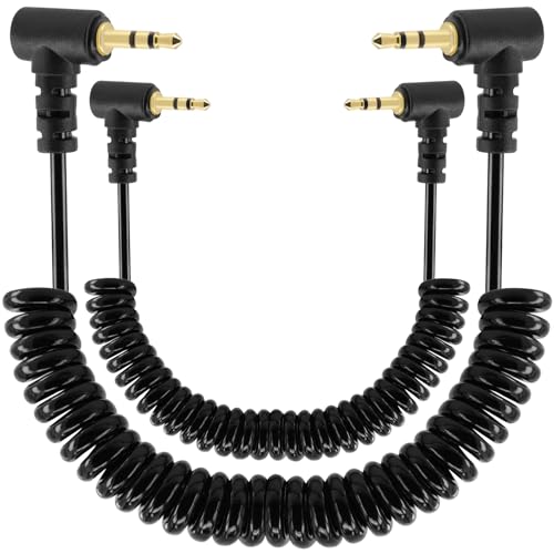 코일 2.5mm 오디오 케이블 어댑터, 2팩 3피트/1M 접이식 90도 직각 2.5mm TRS 스테레오 수 - 2.5mm 수 모노 잭 헤드폰 스피커 오디오 코드 금 도금 플러그 3극