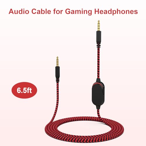 AW310H Detachable Gaming Headset Cable Compatible with Alienware AW720H AW510H 988 Alienware Dell Gaming Headset,Nylon Braided Wire with Inline Mute Switch and Volume Controller(Red,6.5ft) - color: Red