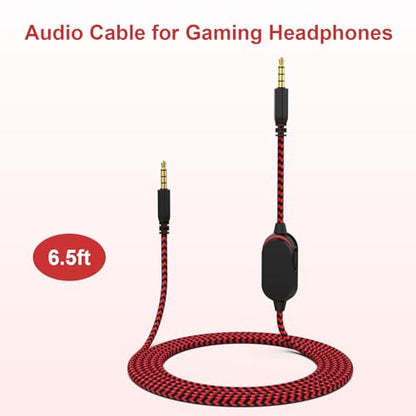 AW310H Detachable Gaming Headset Cable Compatible with Alienware AW720H AW510H 988 Alienware Dell Gaming Headset,Nylon Braided Wire with Inline Mute Switch and Volume Controller(Red,6.5ft) - color: Red