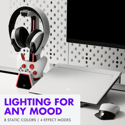 Gaming Headset and Controller Stand | Premium PS5 Accessories (Clean Space with Charging Station) Headphone and Controller Holder for Desk, PlayStation 5, Xbox Game, - color: White