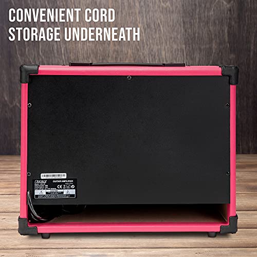 LyxPro 40 Watt Electric Guitar Amplifier | Combo Solid State Studio Amp with 8” 4-Ohm Speaker, Custom EQ Controls, Drive, Delay, ¼” Passive/Active/Microphone Inputs, Aux In & Headphone Jack - Pink - color: Pink, size: 40 Watt