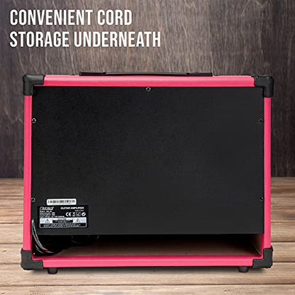 LyxPro 40 Watt Electric Guitar Amplifier | Combo Solid State Studio Amp with 8” 4-Ohm Speaker, Custom EQ Controls, Drive, Delay, ¼” Passive/Active/Microphone Inputs, Aux In & Headphone Jack - Pink - color: Pink, size: 40 Watt