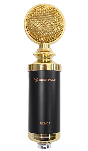 Rockville RCM02 XLR Studio Condenser Microphone with RDMS70 Boom Stand | 48V Cardioid, 30Hz-20kHz, 126dB Max SPL, Metal Shock Mount, 2 10' Copper Cables, RDMS70 Weighted Desktop Boom Stand, 2-Items