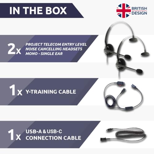 Project Telecom USB-A & USB-C, 2 Users, Monaural Noise Cancelling, Headset Splitter Training Supervising Coaching Bundle - Compatible with Microsoft Teams, Zoom, Cisco Webex, VoIP Apps - style: Monaural