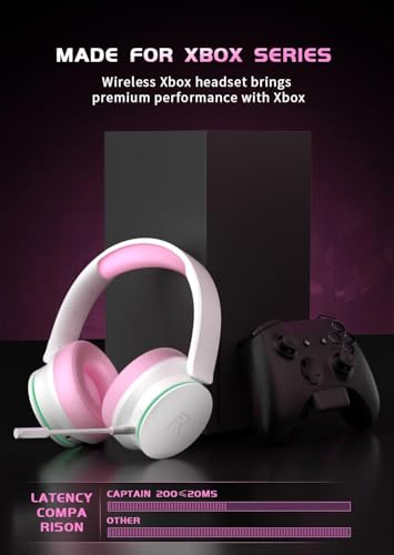 RYR Wireless Gaming Headset for Xbox Series X|S, Xbox One, White-PinkWhite | Bluetooth 5.3, 3D Surround Sound, Rotatable Earmuffs, Gaming Headphones with Noise Canceling Microphones - color: Pinkwhite