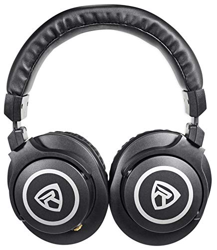 Rockville PRO-M50 Closed-Back Studio Headphones with Detachable Coil Cable | 40mm Neodymium Drivers, 32 Ohm, Over-Ear, Includes Hard Leather Case, Extra Ear Pad, Gold Plated 1/4" Adapter, OFC Cable - color: Black