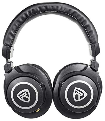 Rockville PRO-M50 Closed-Back Studio Headphones with Detachable Coil Cable | 40mm Neodymium Drivers, 32 Ohm, Over-Ear, Includes Hard Leather Case, Extra Ear Pad, Gold Plated 1/4" Adapter, OFC Cable - color: Black