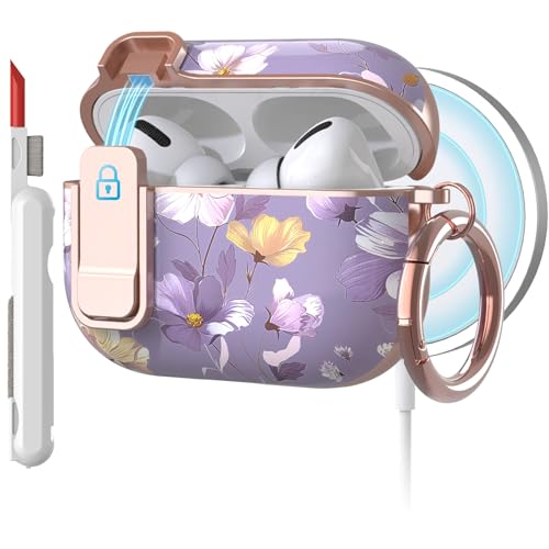 TATOFY for AirPods Pro 2nd Generation Case with Lock Carabiner Cleaner, Slim AirPod Pro 1st & 2nd Hard Case Cover, Compatible with MagSafe (Gray Purple) - color: Gray Purple, size: AirPods Pro 1st & 2nd Gen