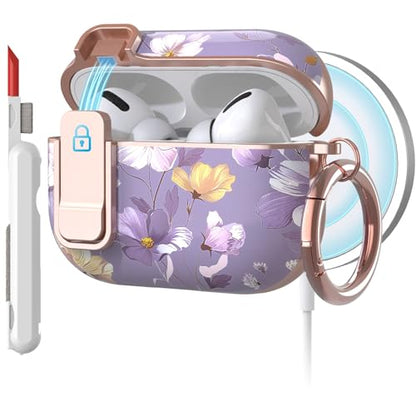 TATOFY for AirPods Pro 2nd Generation Case with Lock Carabiner Cleaner, Slim AirPod Pro 1st & 2nd Hard Case Cover, Compatible with MagSafe (Gray Purple) - color: Gray Purple, size: AirPods Pro 1st & 2nd Gen