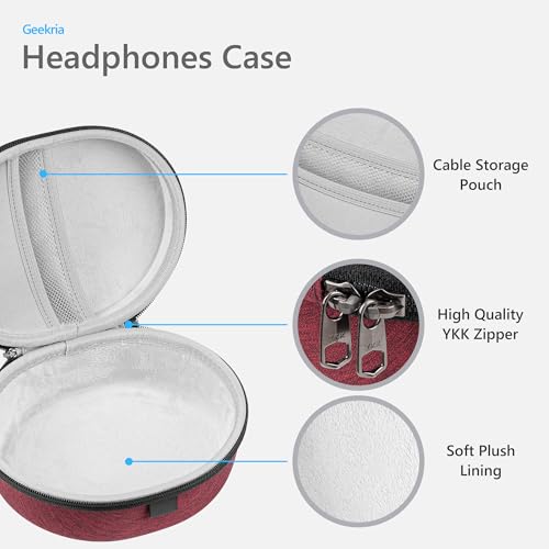 Geekria Shield Headphones Case for Foldable Headphones, Replacement Hard Shell Travel Carrying Bag with Cable Storage, Compatible with JBL Tour One M3, Beats Studio Pro and More(Deep Red) - color: Deep Red