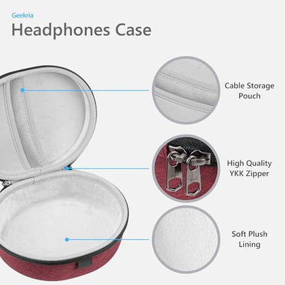 Geekria Shield Headphones Case for Foldable Headphones, Replacement Hard Shell Travel Carrying Bag with Cable Storage, Compatible with JBL Tour One M3, Beats Studio Pro and More(Deep Red) - color: Deep Red