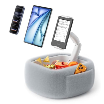 LULULOOK Tablet Pillow Stand, Compatible with iPad, iPhone and 4.7-14.6”Tablet, 360° Adjustable Kindle Pillow Stand for Bed with Ultra Fluffy Fabric & Snack Bowl (Fluffy Gray) - color: Fluffy Gray