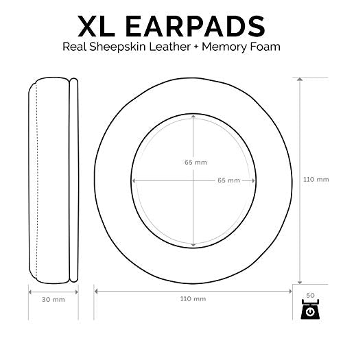 Brainwavz XL Large Sheepskin Leather Replacement Memory Foam Earpads - Suitable for Many Other Large Over The Ear Headphones - Sennheiser, AKG, HifiMan, ATH, Philips, Fostex, Sony (Sheepskin Leather) - color: Genuine Leather