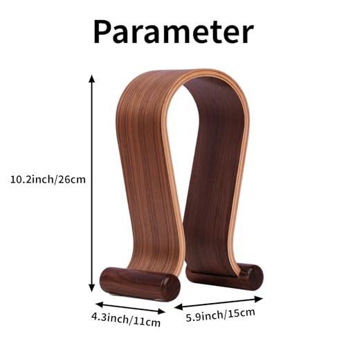 Wood Headphone Stand for Desk - Headset Holder Cute Gaming Wooden Headphones Hanger Hook Rack Base Storage Head Phone Accessories - color: Walnut