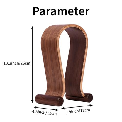 Wood Headphone Stand for Desk - Headset Holder Cute Gaming Wooden Headphones Hanger Hook Rack Base Storage Head Phone Accessories - color: Walnut