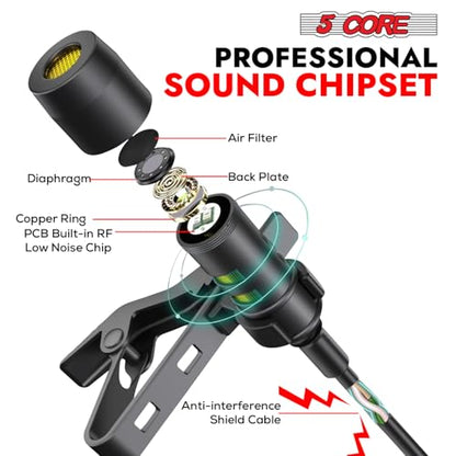 5 CORE Microphone Professional Lavalier Mic Wearable Omnidirectional Condenser 3.5mm Body Lapel Smartphone Camera Recording Microfono - CM 001