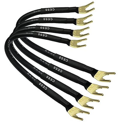 CNCESS Large Fork Speaker Cable Jumpers, 8 Inches | Fork Spade Plug To Spade Plug, 4 Pack, Premium, 8 Gauge