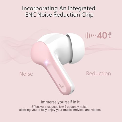 Wireless Earbuds, Bluetooth 5.4 Headphones HiFi Stereo, Bluetooth Earbuds | With ENC Noise Cancelling Mic, IP7 Waterproof in Ear Earphones, 48H, LED Display Ear Buds for Pad Phones Workout Sports, Pink - color: B-Pink