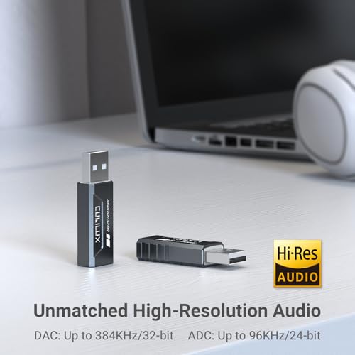 USB to 3.5mm Audio Adapter, Hi-Res 384KHz/32-bit USB A DAC Dongle, UAC 2.0 External Sound Card for PC Laptop MacBook, Windows 11/10, macOS, Linux