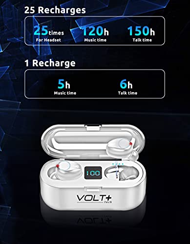 Wireless V5.3 Bluetooth Earbuds Compatible with Samsung Galaxy A32 5G and 2,000Mah PowerBank LED Display, Mic 8D Bass IPX7 Waterproof/Sweatproof - color: WHITE + POWERBANK