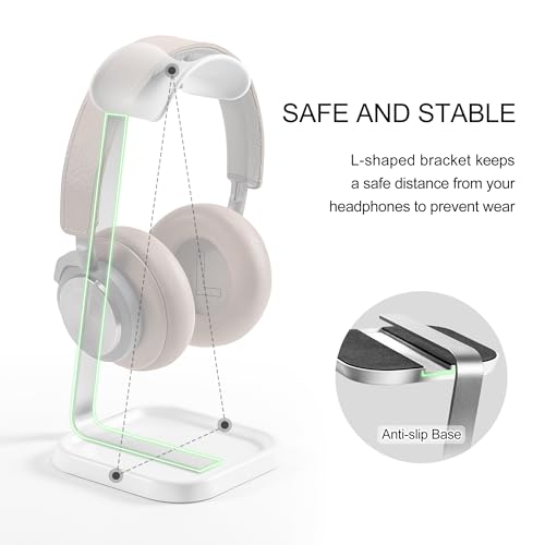 Headphone Stand, Curved Headset Stand with Storage Tray, Gaming Headset Holder for AirPods Max, AirPods Max 2, AirPods, AirPods Pro, Beats, Bose, Sony and More (White) - color: White