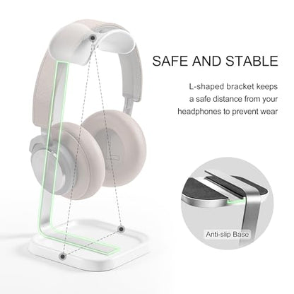 Headphone Stand, Curved Headset Stand with Storage Tray, Gaming Headset Holder for AirPods Max, AirPods Max 2, AirPods, AirPods Pro, Beats, Bose, Sony and More (White) - color: White