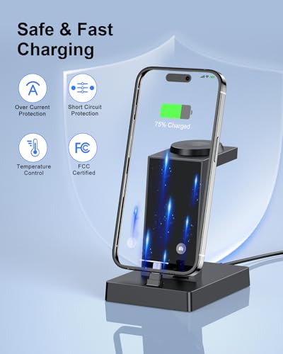 30W Fast 3 in 1 Charging Station for Apple Devices - ADADPU USB C Charger Stand for iPhone 17 16 15 Pro Max Plus & AirPods 4,Wireless Charger Dock Compatible with Apple Watch Ultra/10/9/8/7/6/5/4/3/SE - color: Classic Black