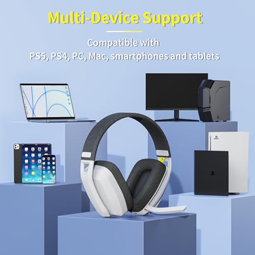 BINNUNE 2.4GHz Wireless Gaming Headset with Mic for PS5, PS4, PC, Mac, PlayStation 4 5, Bluetooth Gaming Headset with Flip Microphone,Headphones for Laptop Computer (Gray)