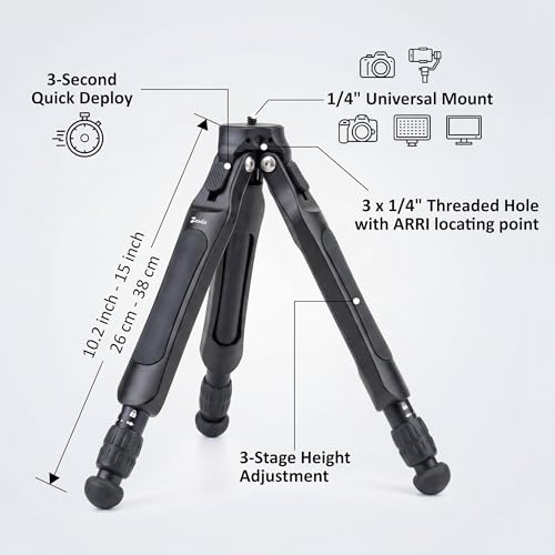 Zeadio Adjustable Camera Tripod, Portable Aluminum Tabletop Travel Tripod, 3-Stage Height Adjustable, 5kg Load Capacity, with 1/4" Mount for DSLR, Gimbal, Smartphone, Action Camera etc - style: Adjustable Version