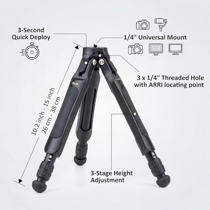 Zeadio Adjustable Camera Tripod, Portable Aluminum Tabletop Travel Tripod, 3-Stage Height Adjustable, 5kg Load Capacity, with 1/4" Mount for DSLR, Gimbal, Smartphone, Action Camera etc - style: Adjustable Version