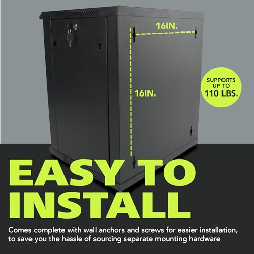 Pearington 12U Server Rack Enclosure with Glass Door, Cooling Fan, Locks, & Removable Side Panels - 12U Wall Mount Network Cabinet - size: 12U Rack