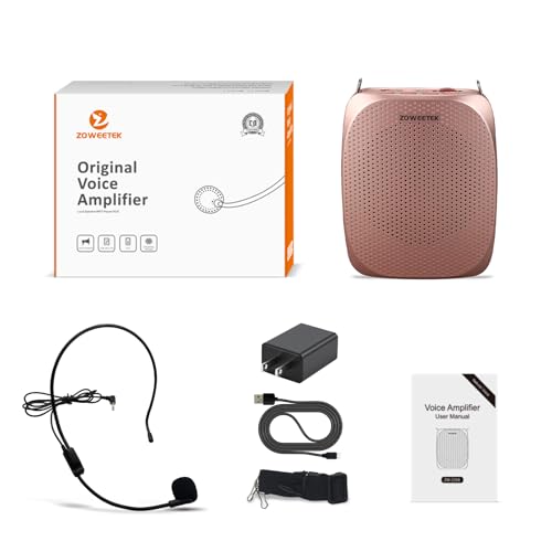 ZOWEETEK Voice Amplifier for Teachers Original Portable Wired Microphone - color: Rose gold