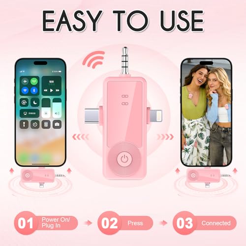 Mini Wireless Microphone for iPhone/Android/Camera, Noise Reduction - color: Pink