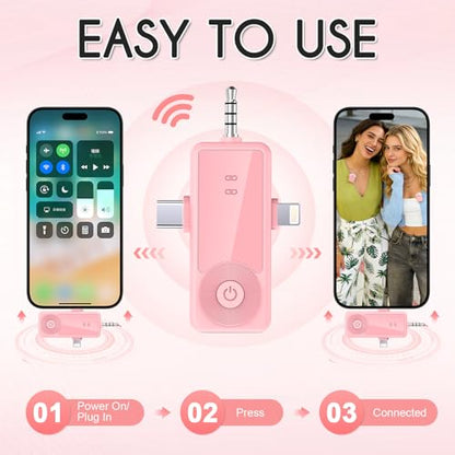 Mini Wireless Microphone for iPhone/Android/Camera, Noise Reduction - color: Pink