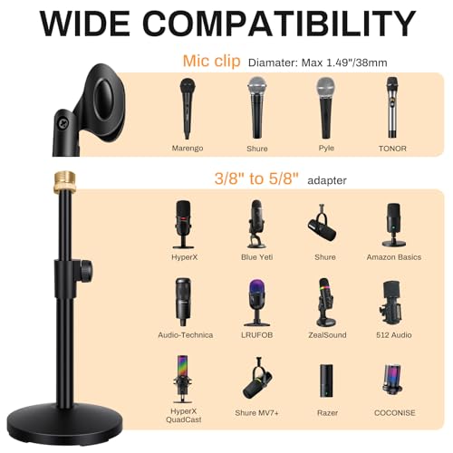 AODSK Desktop Mic Stand,Height Adjustable,Compatible with Most Microphones | Effortless Height Adjustment (8–16 Inches),Universal Clip Fits All Standard Mics,Perfect for Home Studios and Live Streams